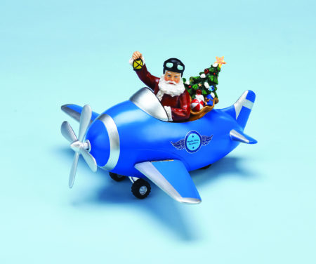 Santa on a Blue Plane with Spinning Propeller