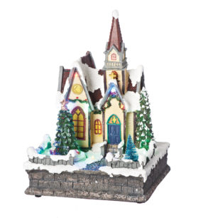 Musical LED Church with Christmas Tree